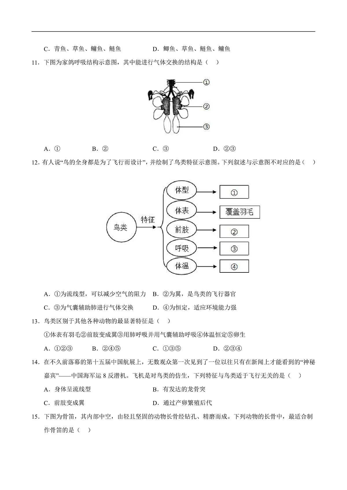 第8章 动物的主要类群（章末测试）（原卷版）第3页