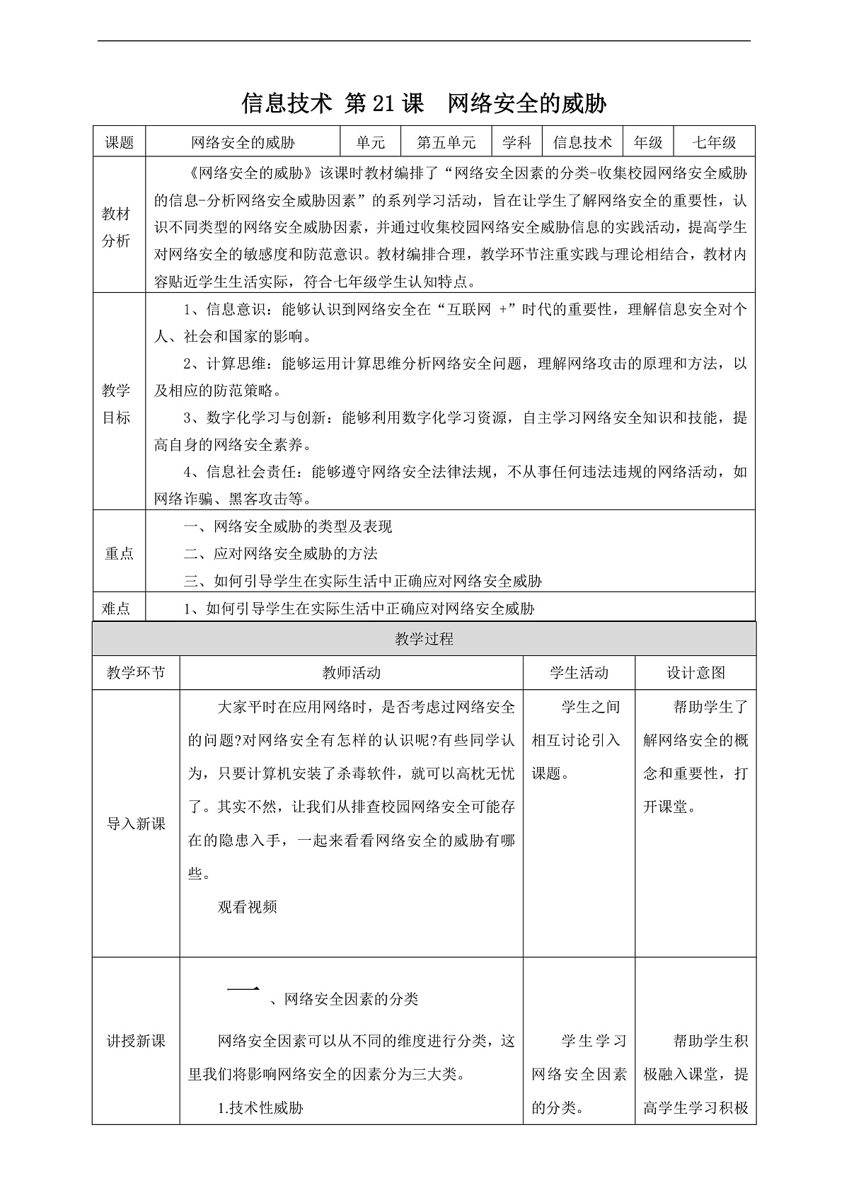 第21课《网络安全的威胁》教案第1页
