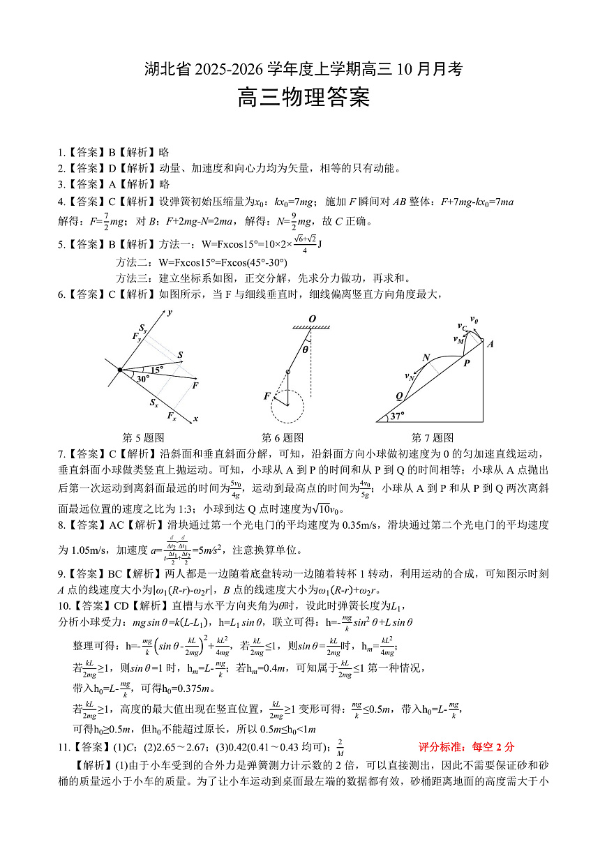 湖北省“新八校”协作体2025-2026学年度上学期高三10月月考物理答案第1页
