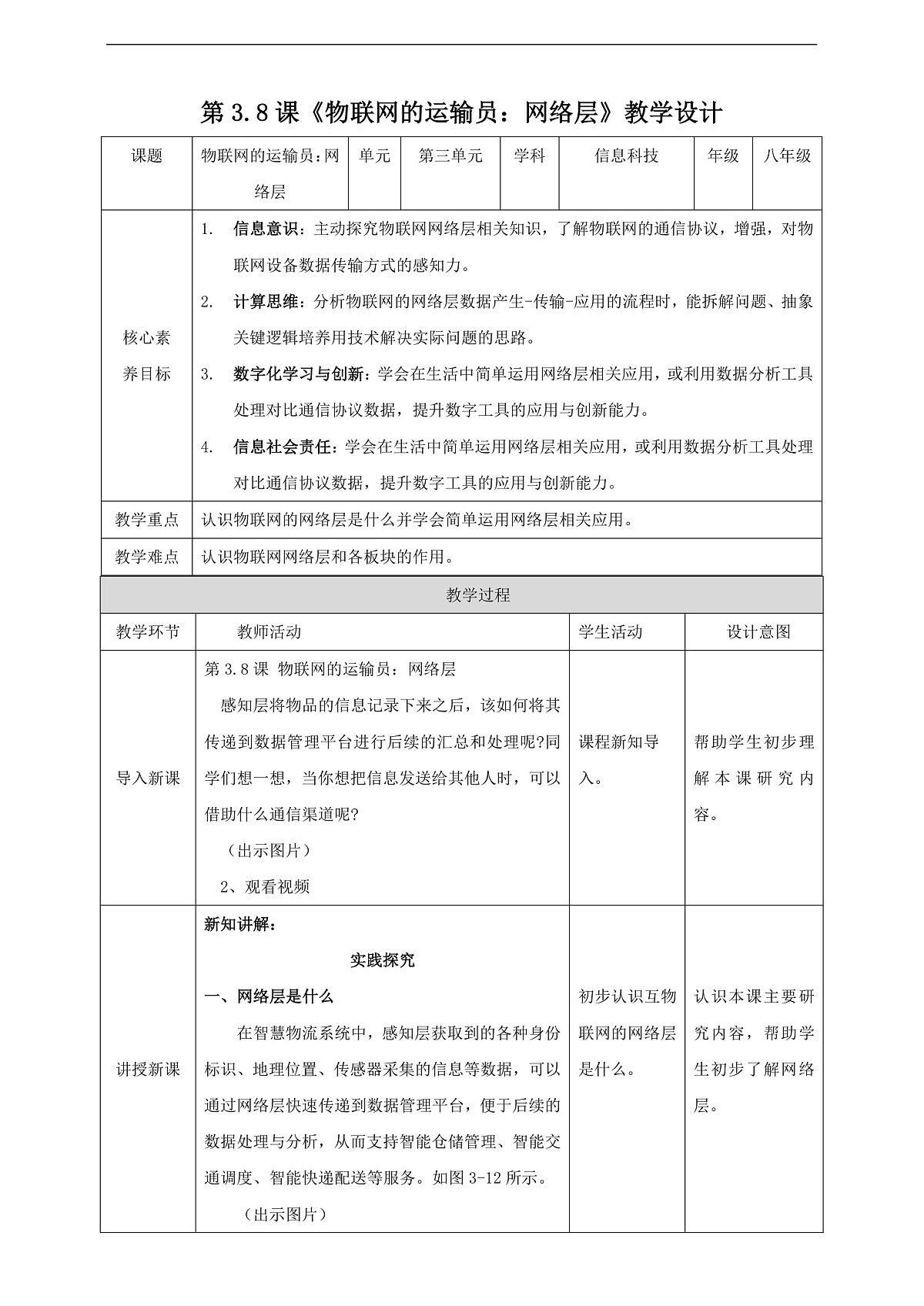第3单元第8课 《物联网的运输员：网络层》教案第1页