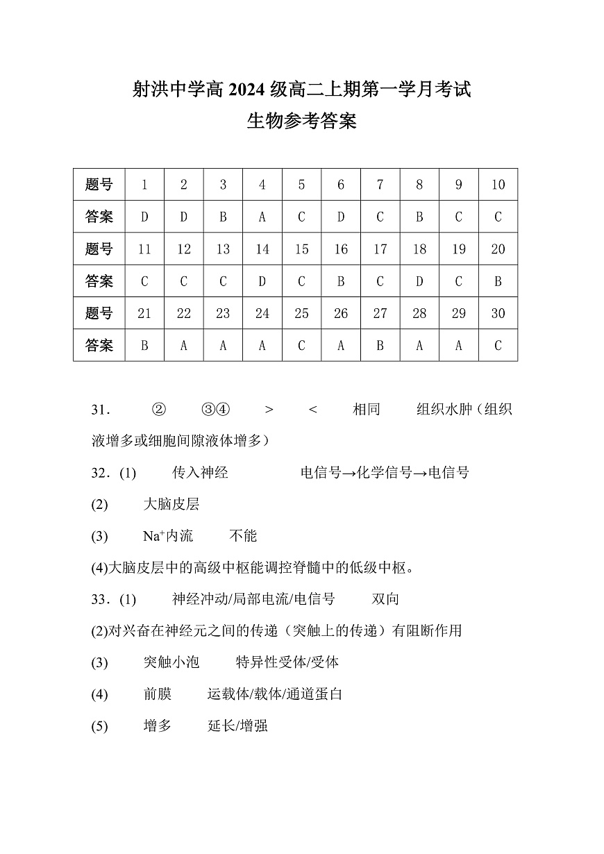 生物参考答案第1页