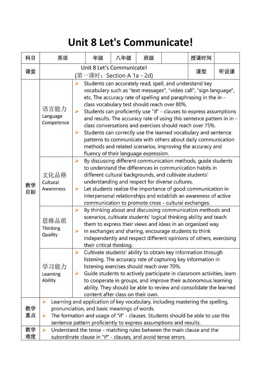 2025秋人教英语八上 教案Unit 8 第1课时第1页