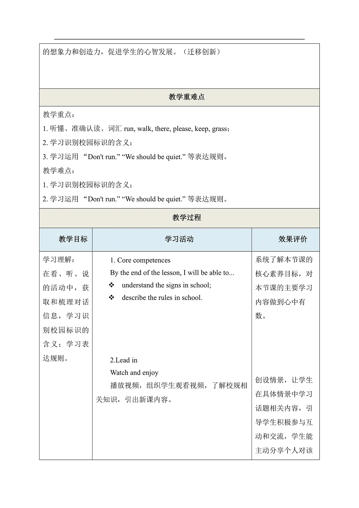 Unit 2 School rules Lesson 1 教学设计第3页