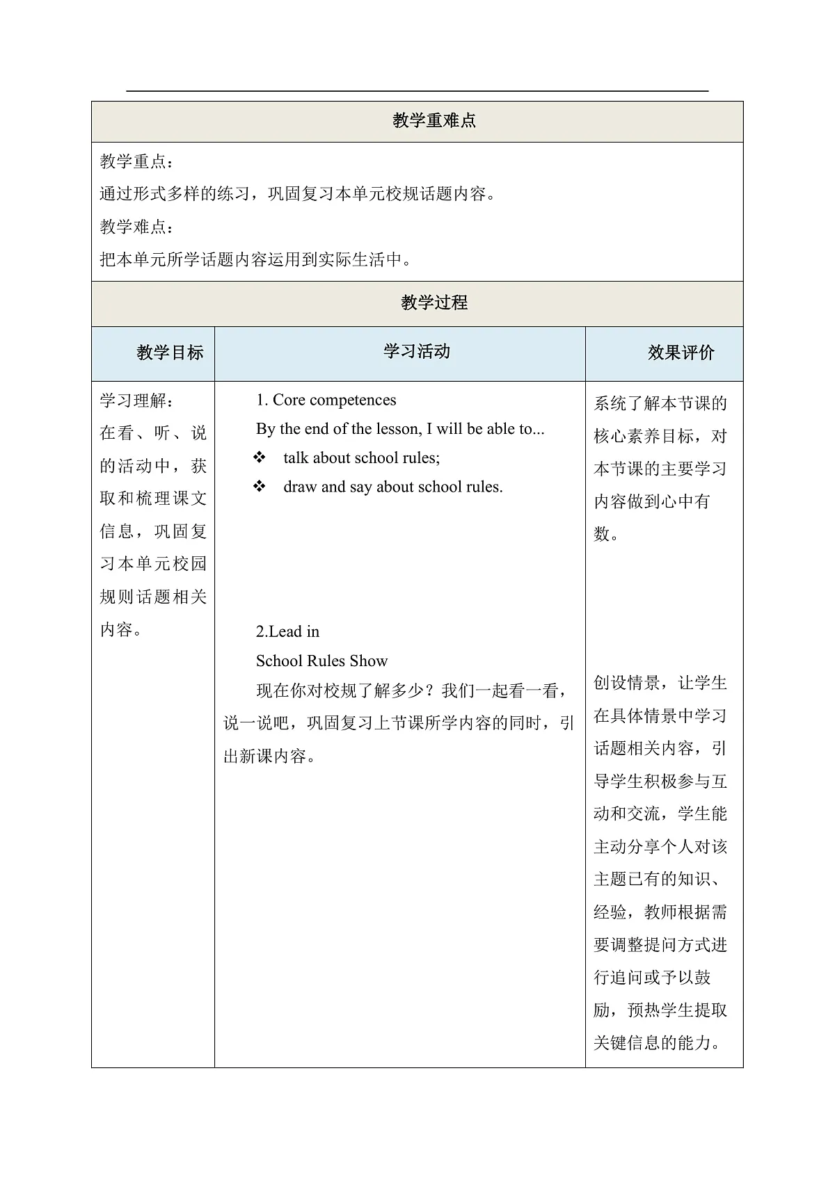 Unit 2 School rules Unit review 教学设计第3页
