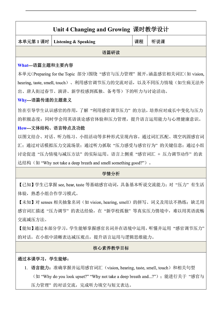 【教学评一体化】 第1课时Listening & Speaking 教学设计第1页