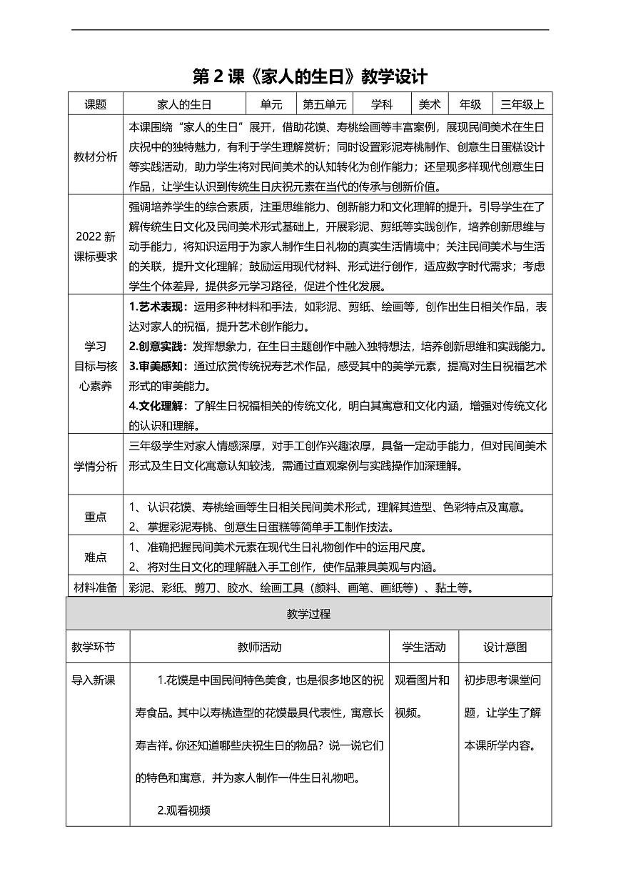 【人美版】美术 三年级上册 第5单元 第2课《家人的生日》第1页