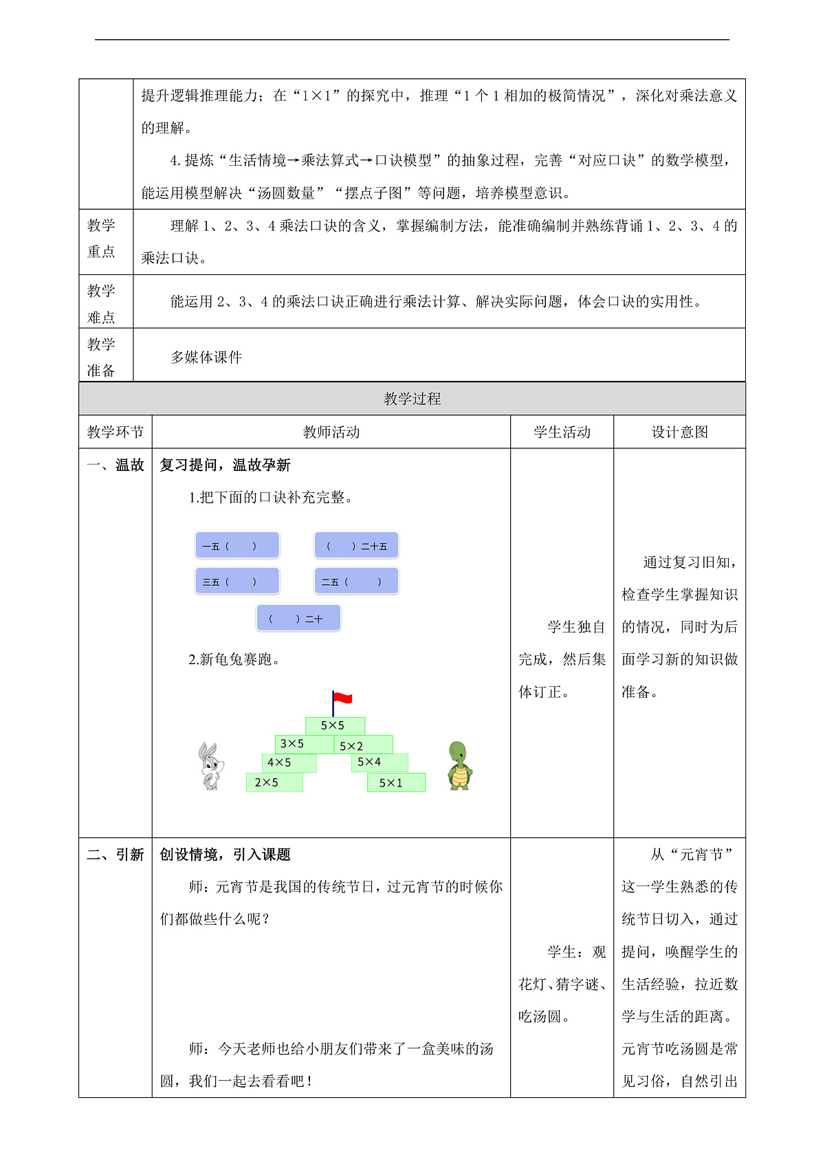 人教版二上2.4《2、3、4的乘法口诀》（教案）第2页