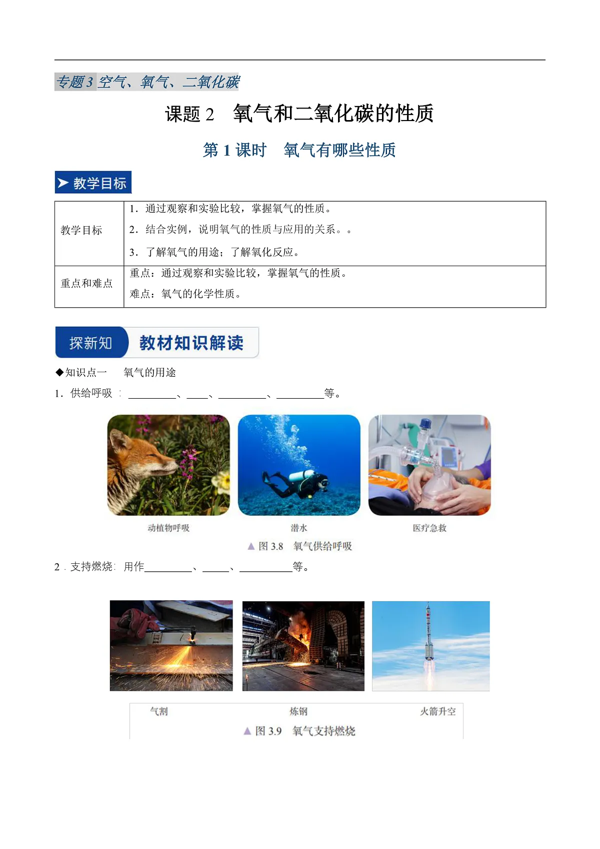 课题2 氧气和二氧化碳的性质 第1课时（同步讲义）（原卷版）第1页