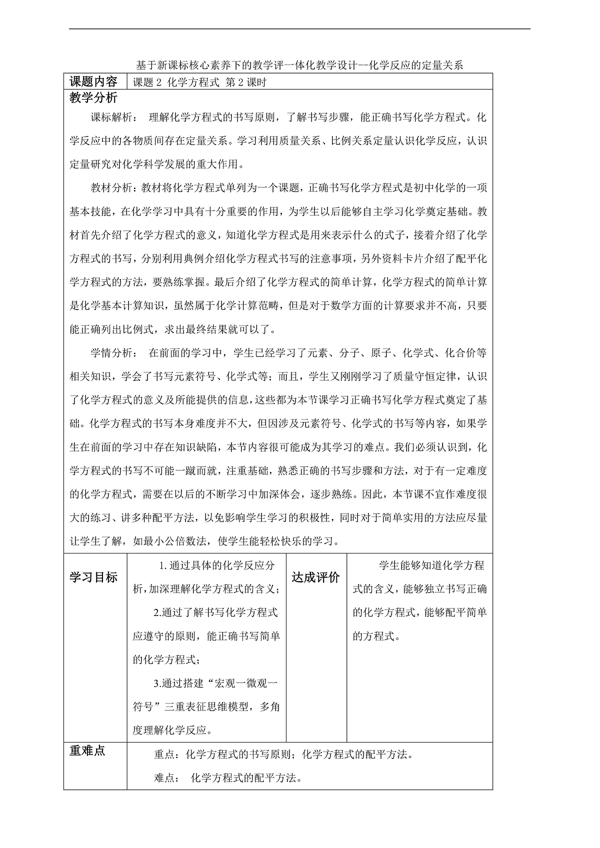 5.2.1化学方程式 教学设计第1页