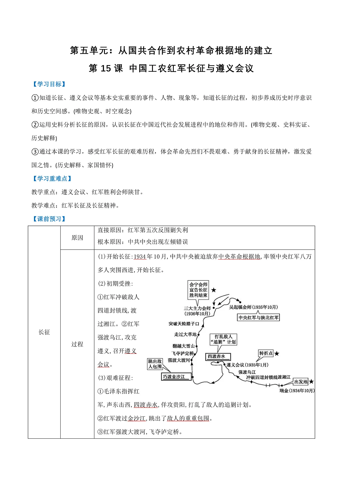 第15课 中国工农红军长征与遵义会议（任务型导学案）（原卷版）历史统编版2024八年级上册第1页