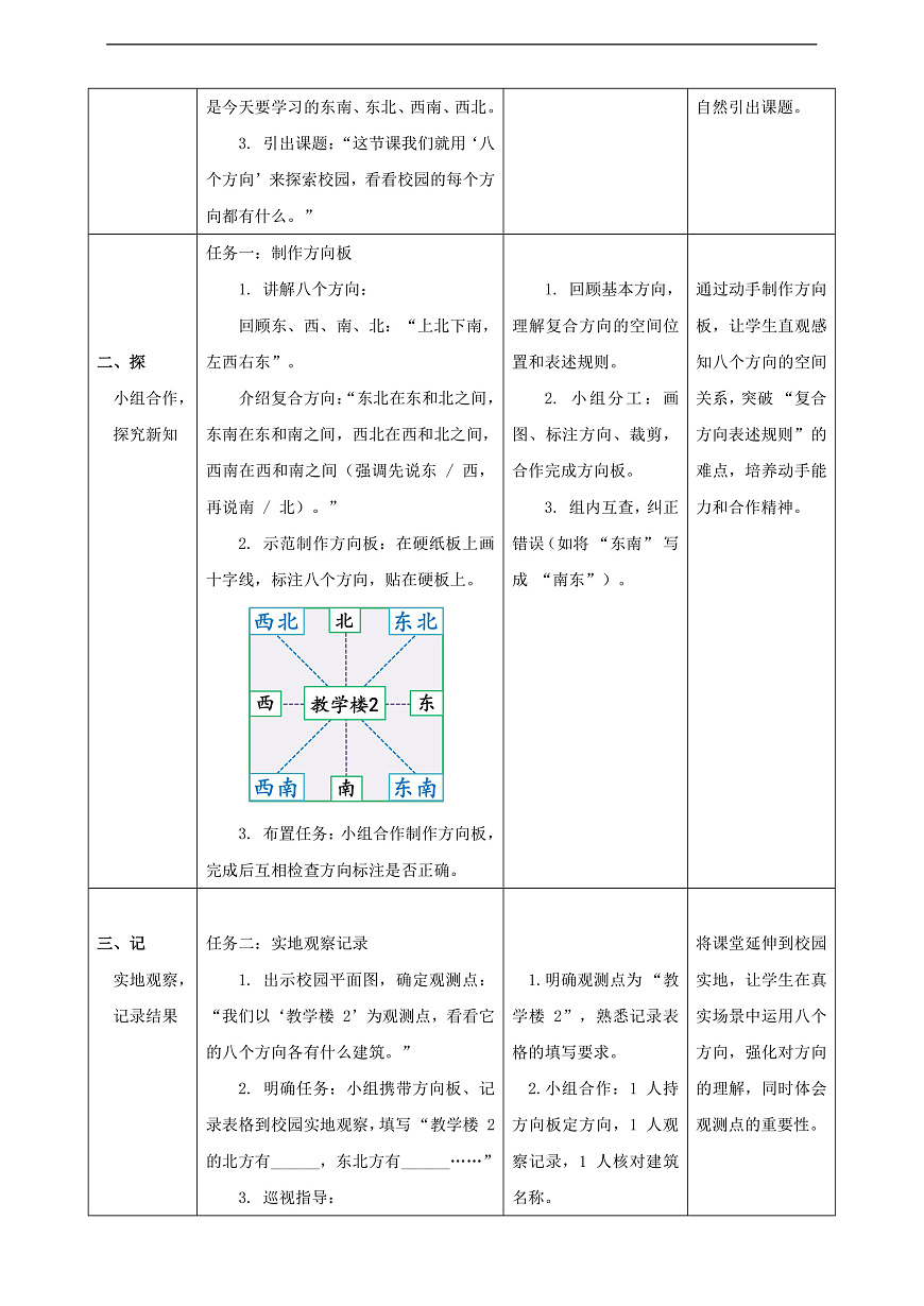 北师大版三上 记录我们的校园2《校园里的八个方向》（教案）第2页