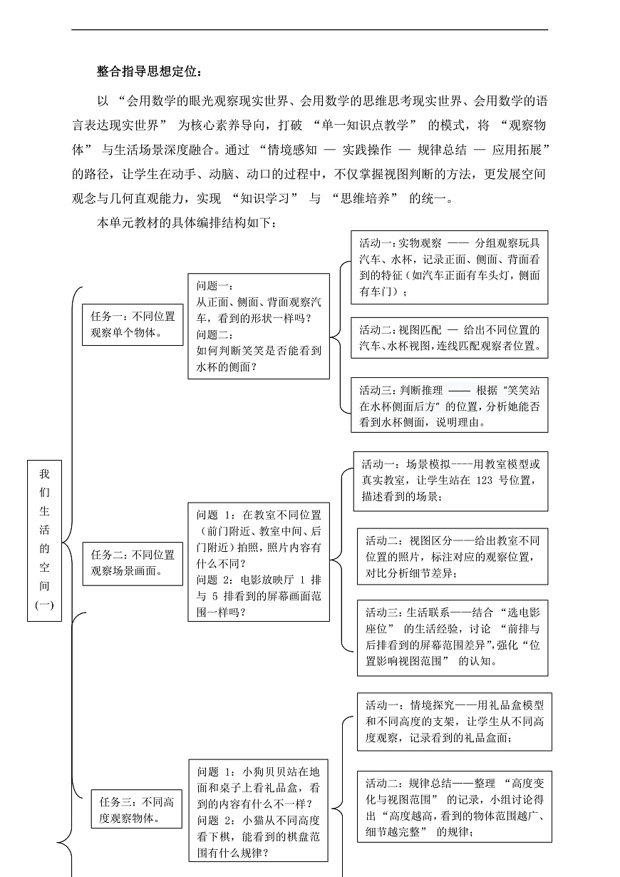 北师大版三上第四单元《我们生活的空间(一)》单元整体设计第3页