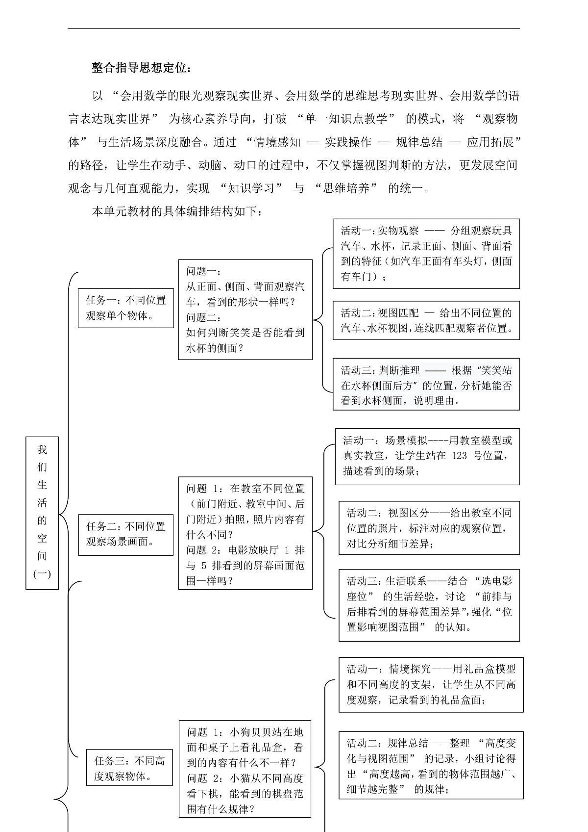 北师大版三上第四单元《我们生活的空间(一)》单元整体设计第3页
