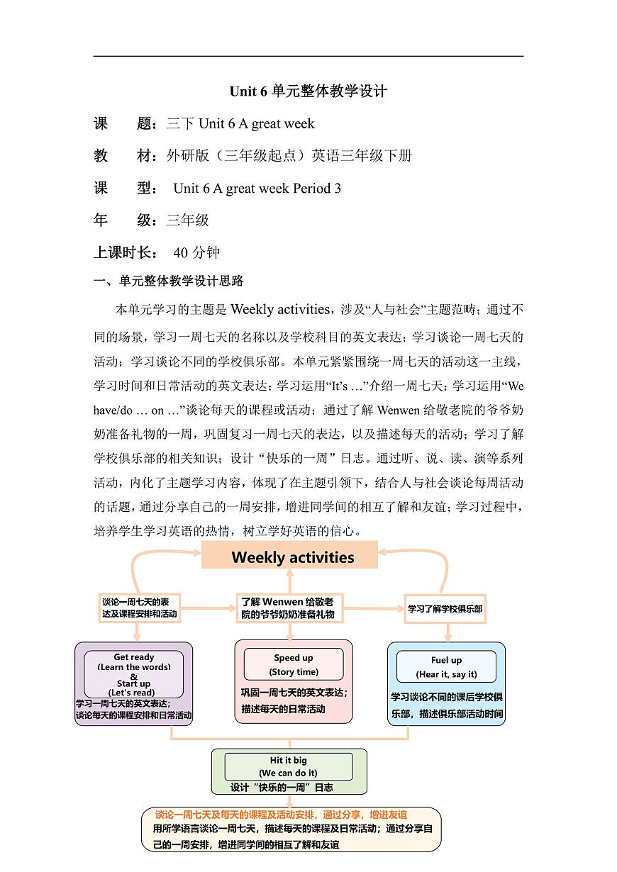 Unit 6 A great week Period 3 Fuel up000单元教学设计第1页