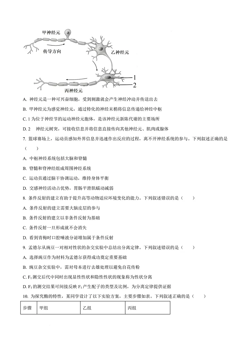 浙江省强基联盟2025-2026学年高二上学期10月月考生物试题（B卷） Word版无答案第3页