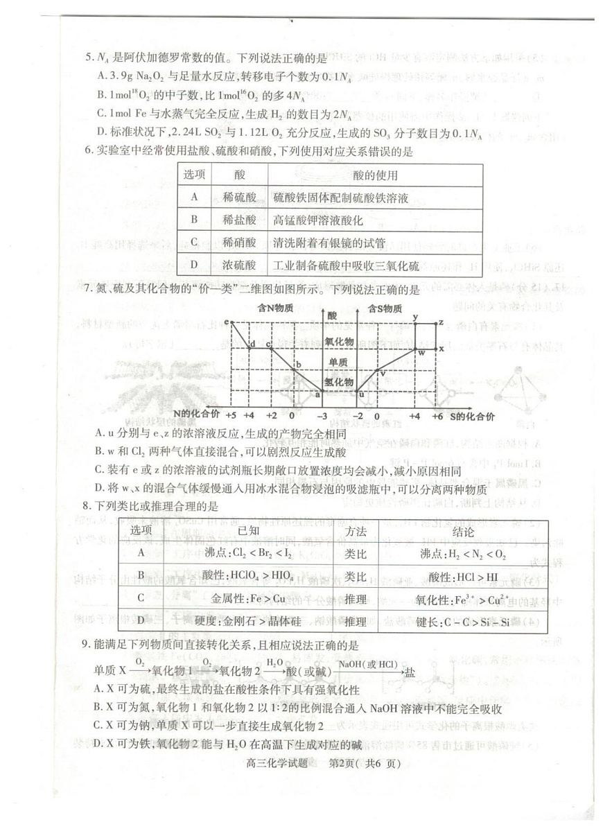 河南省信阳市2025-2026学年高三上学期第一次质量检测化学试卷及答案第2页