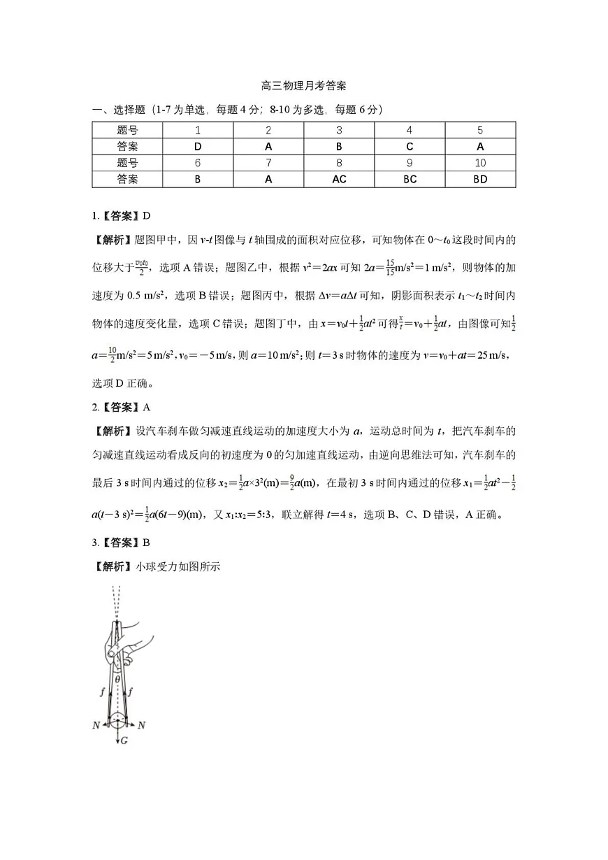 吉林省长春市第二实验中学2026届高三上学期10月月考+物理答案第1页
