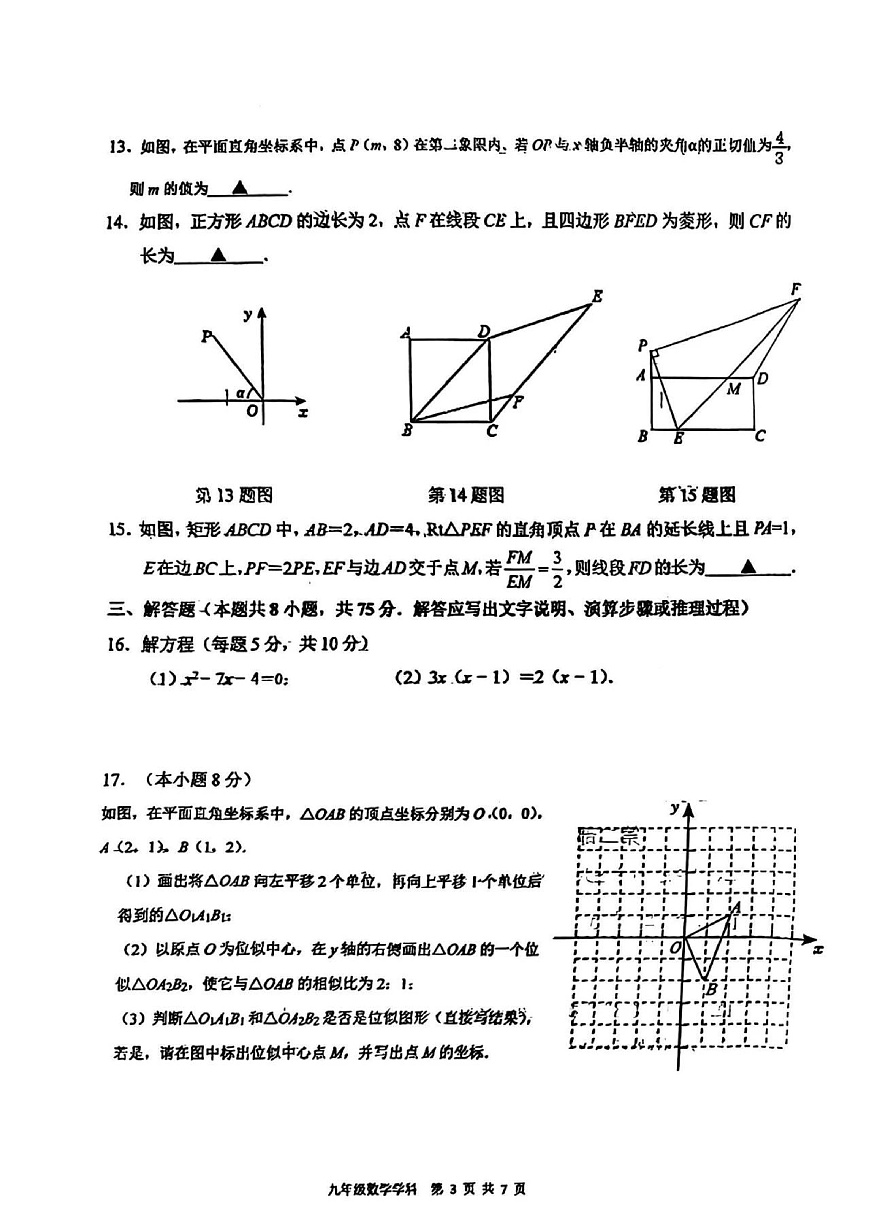 2024-2025辽宁协作体（东北育才、沈阳七中、大连格致、锦州实验、丹东六中、抚顺实验、辽油实验）九上期中卷，数学+答案第3页