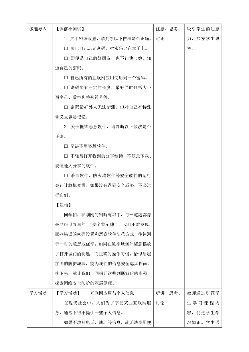 第27课 个人信息防泄露 教学设计第2页