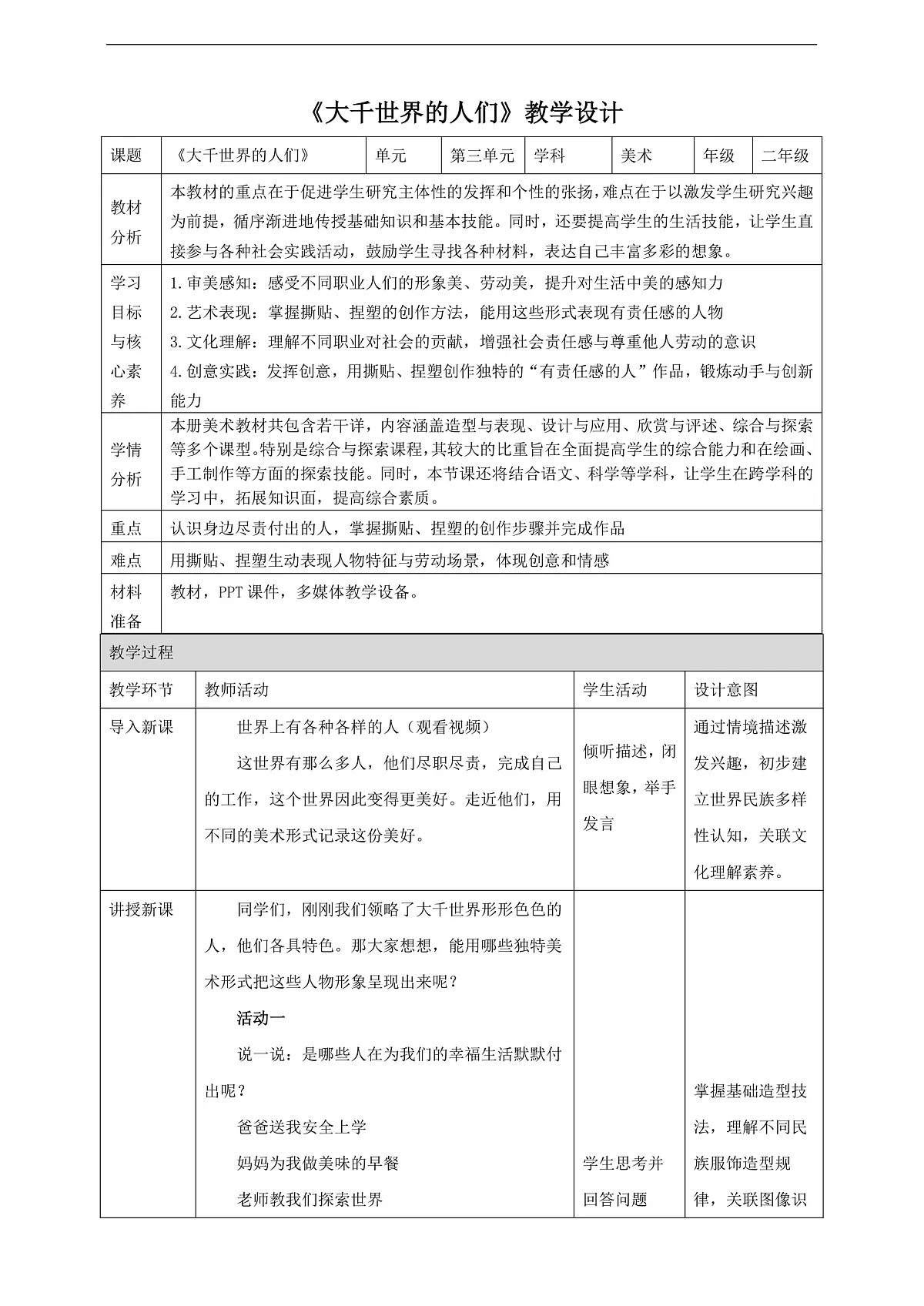 第11课《大千世界的人们》核心素养教学设计第1页