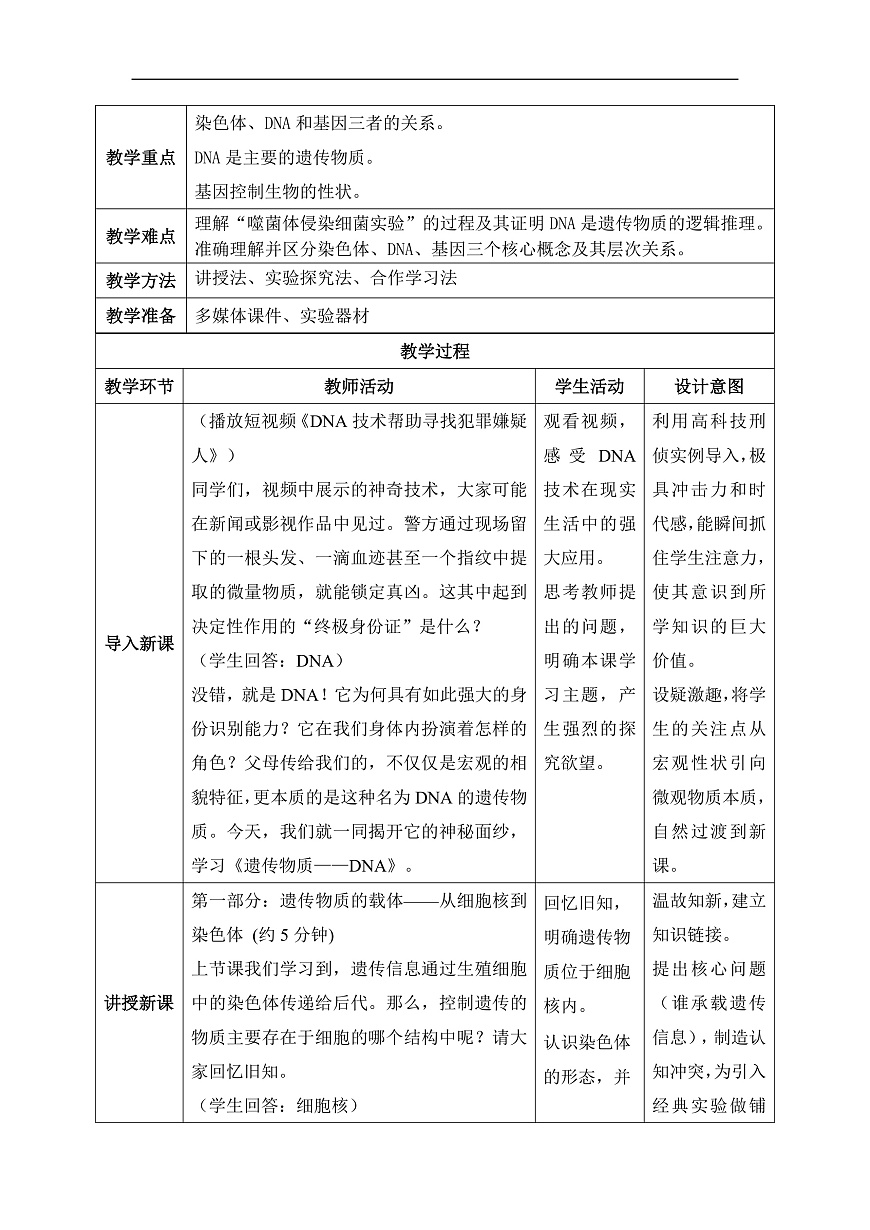 【核心素养目标】冀少版初中生物八年级下册6.2.2《遗传物质——DNA》教学设计第2页