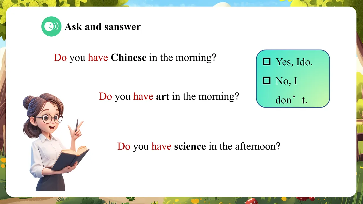 陕旅版四上Unit 5 We have Chinese in the morning.Lesson 2 A Let's learn 教学课件第7页