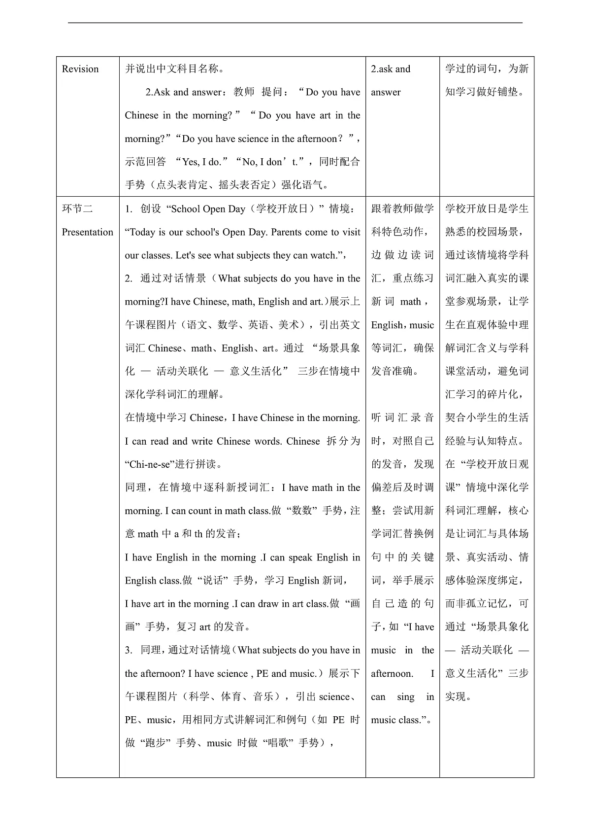 Unit 5 We have Chinese in the morning Lesson 2 A Let's learn 教学设计第3页