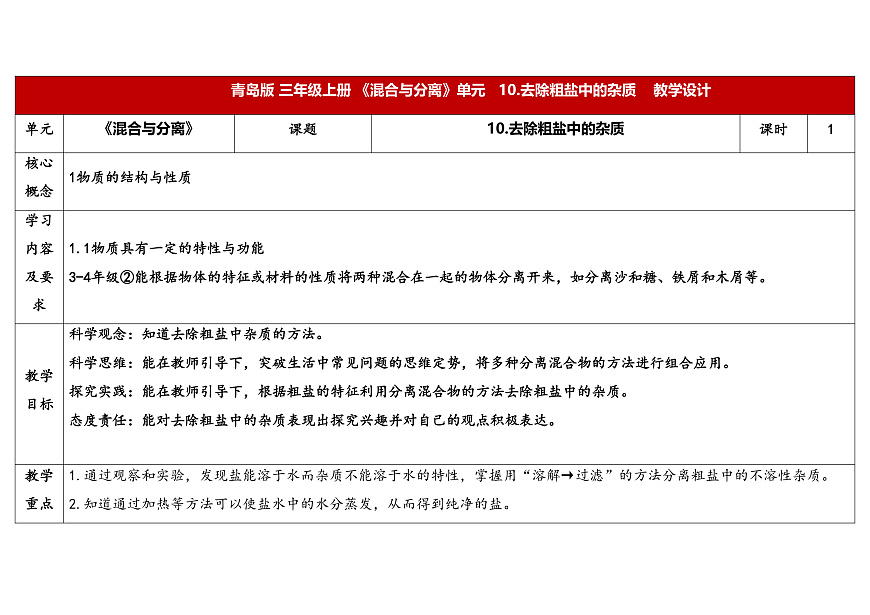 10.《去除粗盐中的杂质》教学设计第1页