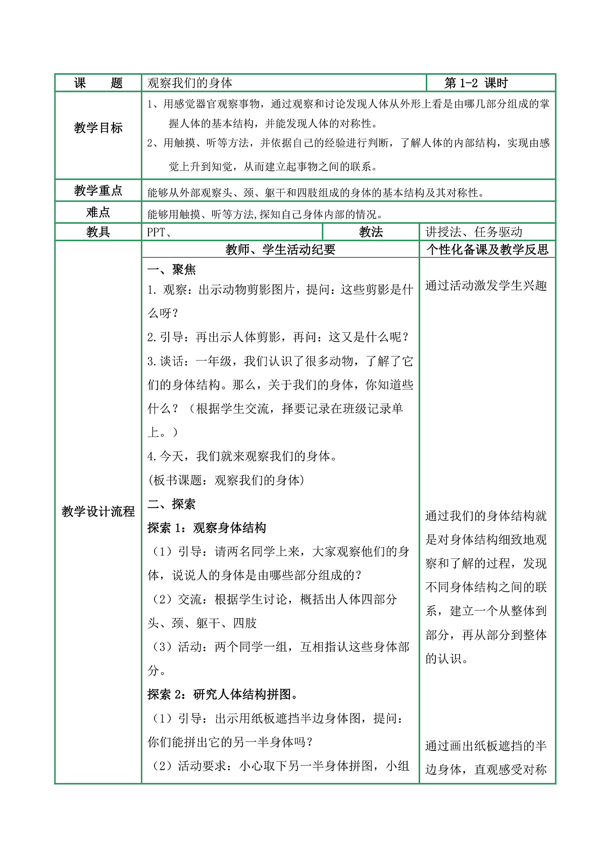 2.1《观察我们的身体》教案第1页
