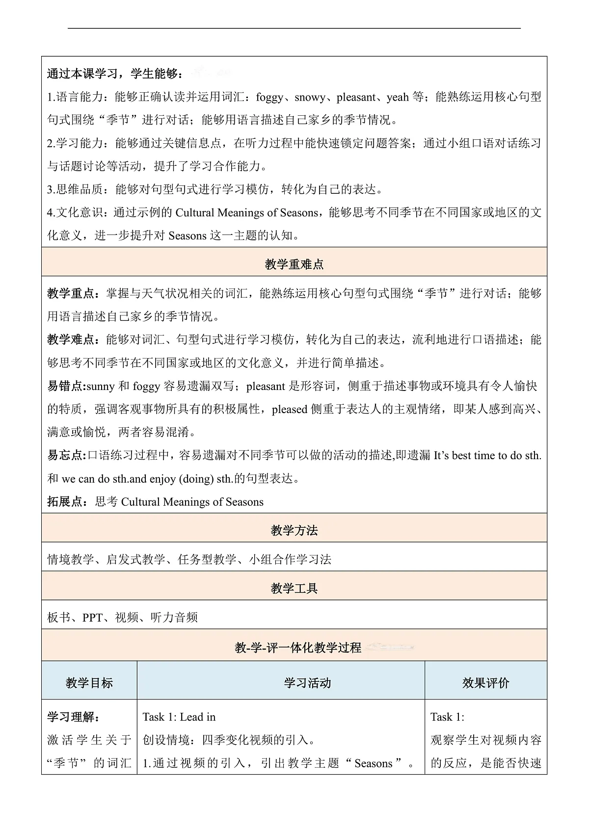 【教学评一体化】Unit 6 Season第1课时Welcome to the unit 教学设计第3页