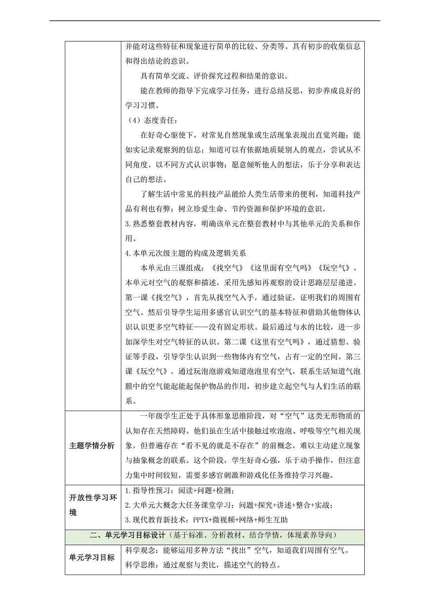 苏教版（2024）科学一下 第三单元 单元整体设计第2页