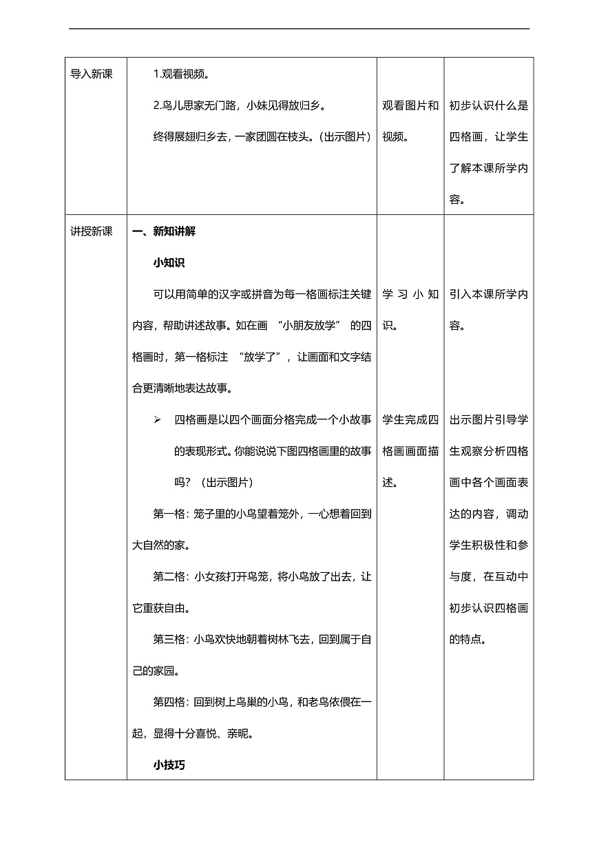 湘美版二上 第四单元 第3课《四格画》核心素养教学设计第2页