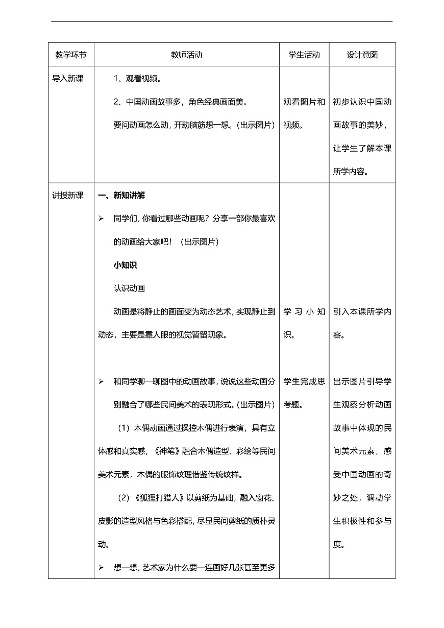 湘美版二上  第四单元 第4课《精彩动画》核心素养教学设计第2页