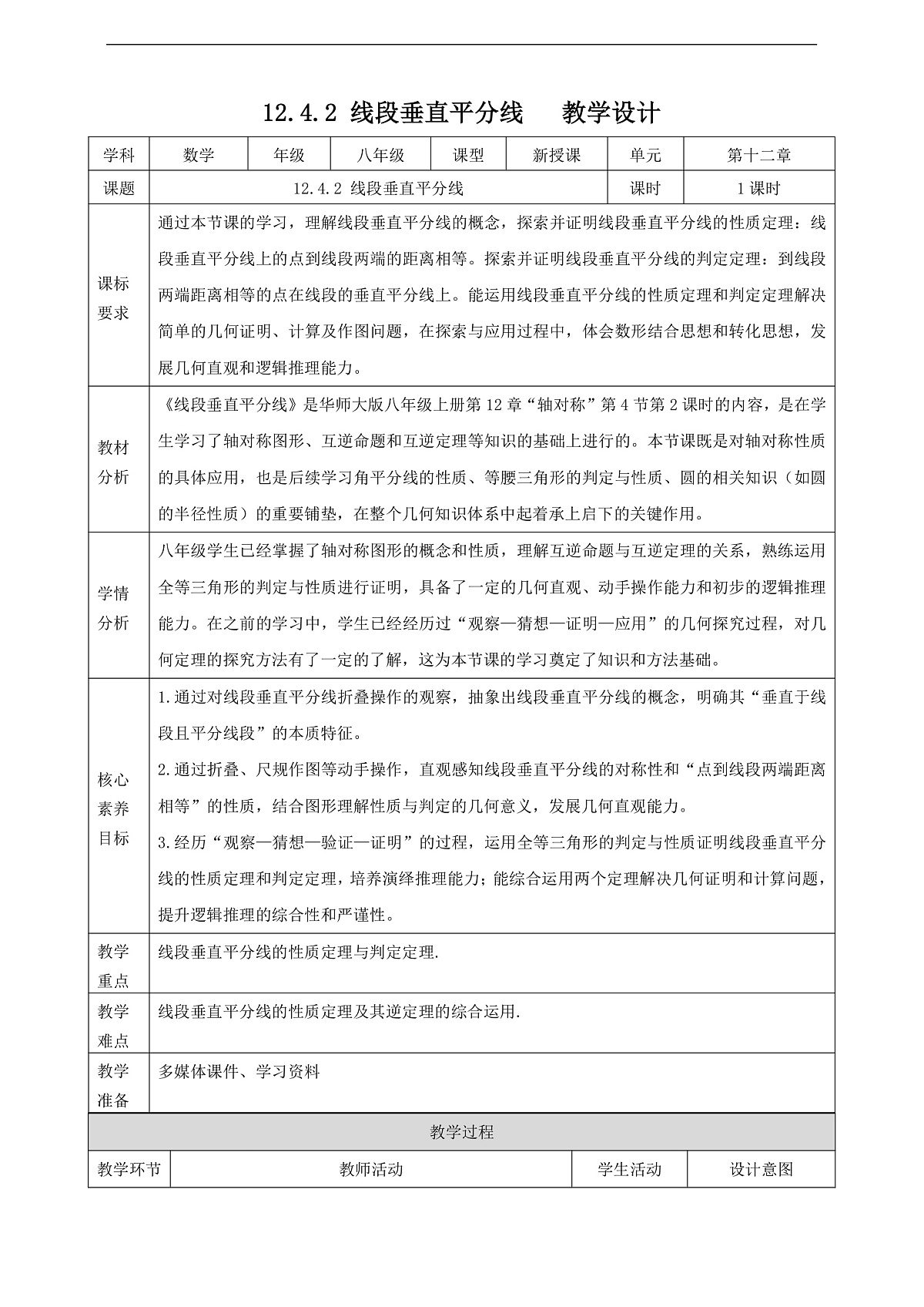 12.4.2 线段垂直平分线 教学设计第1页