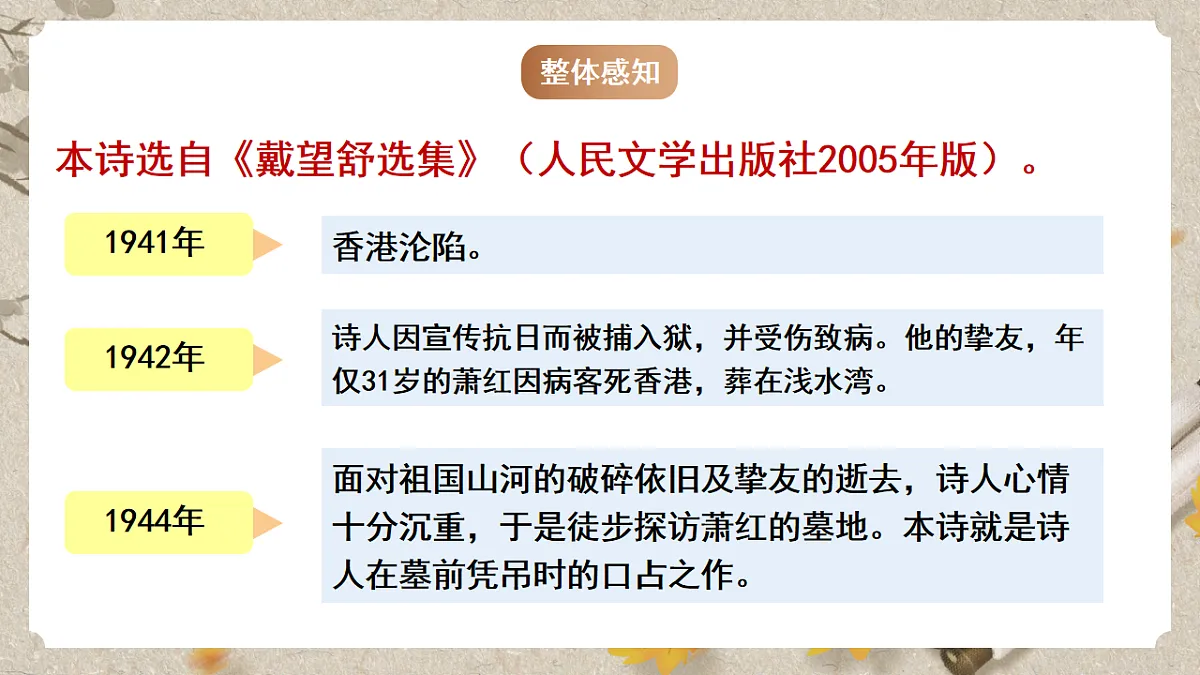人教部编版语文九下1.3《短诗五首》之《萧红墓畔口占》课件第6页