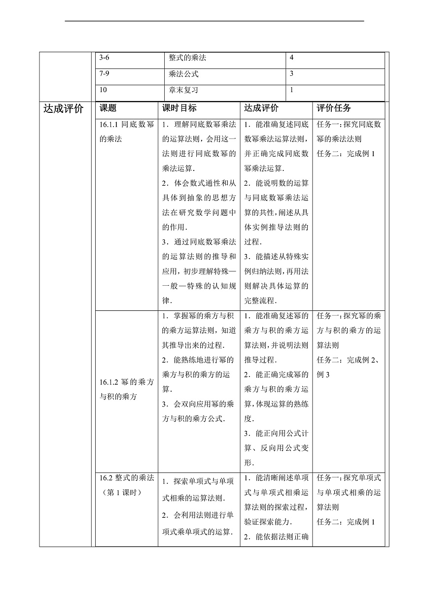 整式的乘法 大单元教学设计第3页