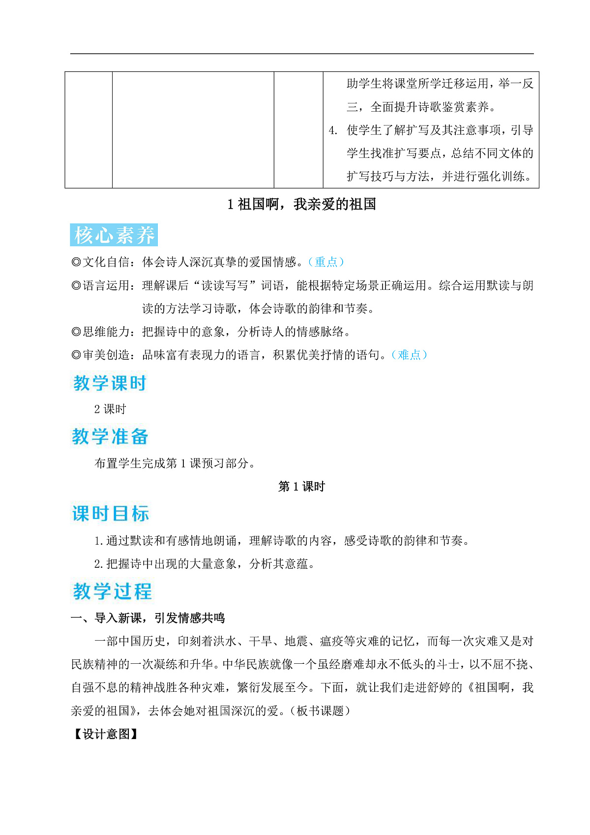 1 祖国啊，我亲爱的祖国（教学设计）第2页
