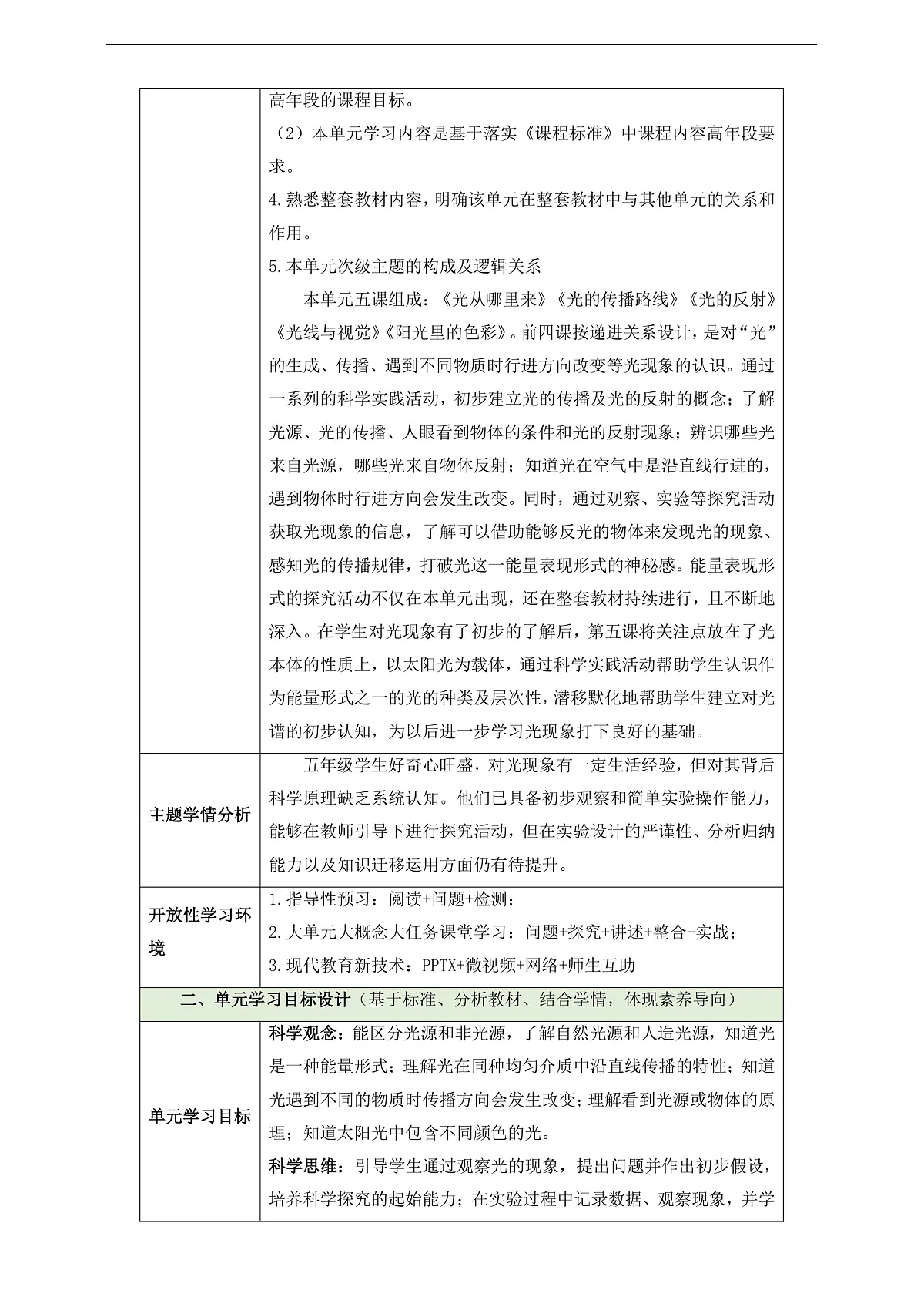 大象版（2017）科学五下第一单元《探寻光的路线》整体设计第2页