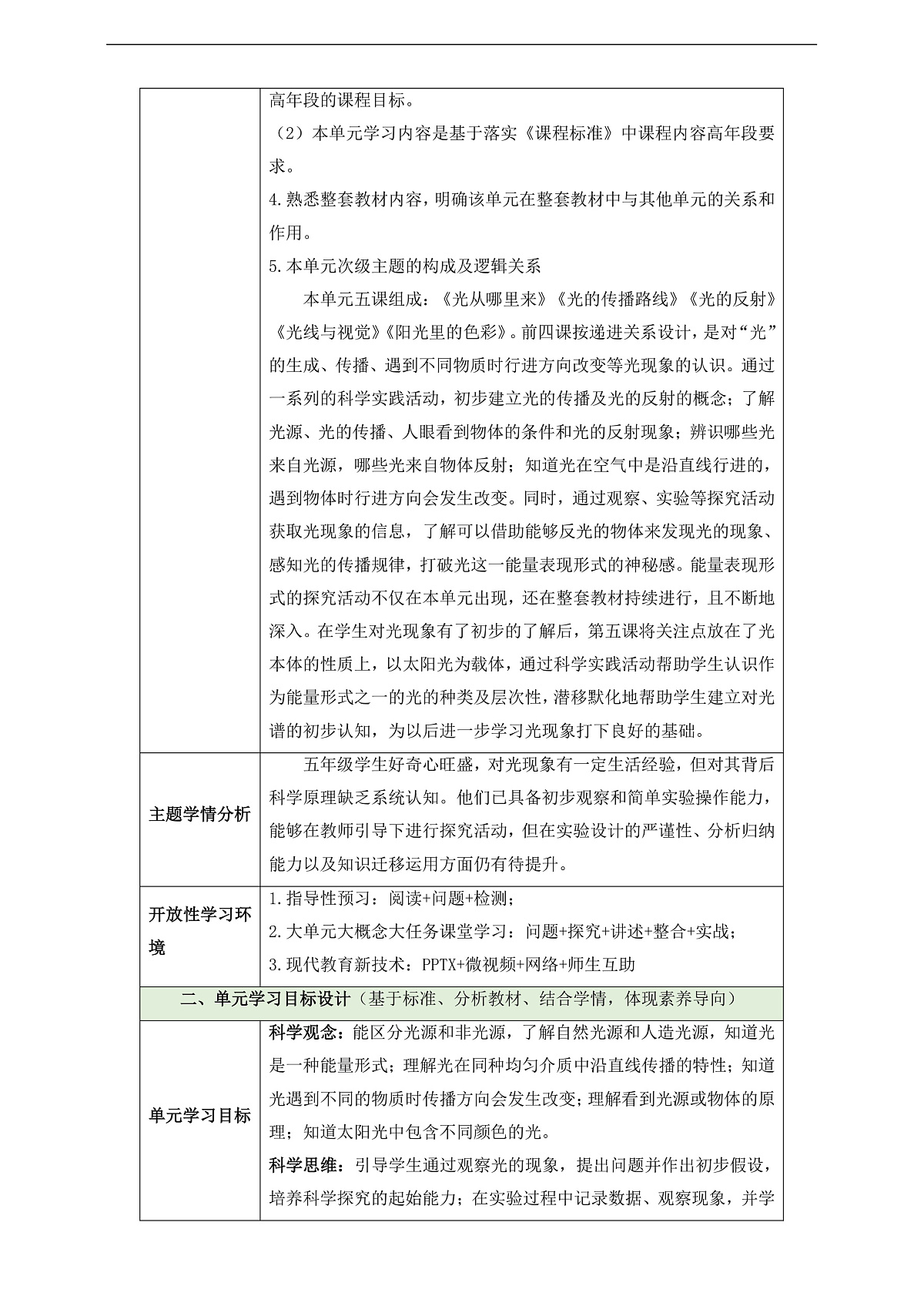 大象版（2017）科学五下第一单元《探寻光的路线》整体设计第2页