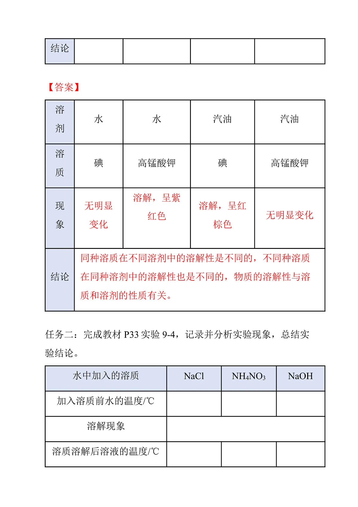 人教版化学九下第九单元 课题1 《溶液及其应用》（第2课时）（导学案）（解析版）第3页