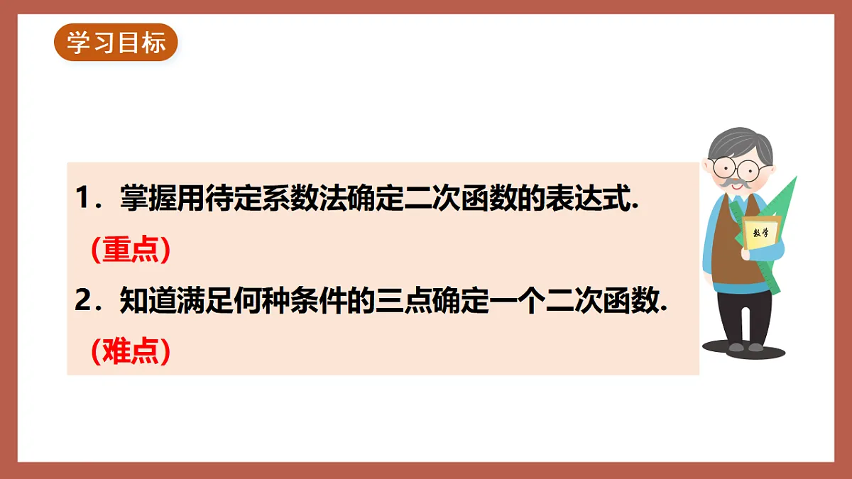 湘教版数学九年级下册1.3《不共线的三点确定二次函数表达式》（同步课件）第2页