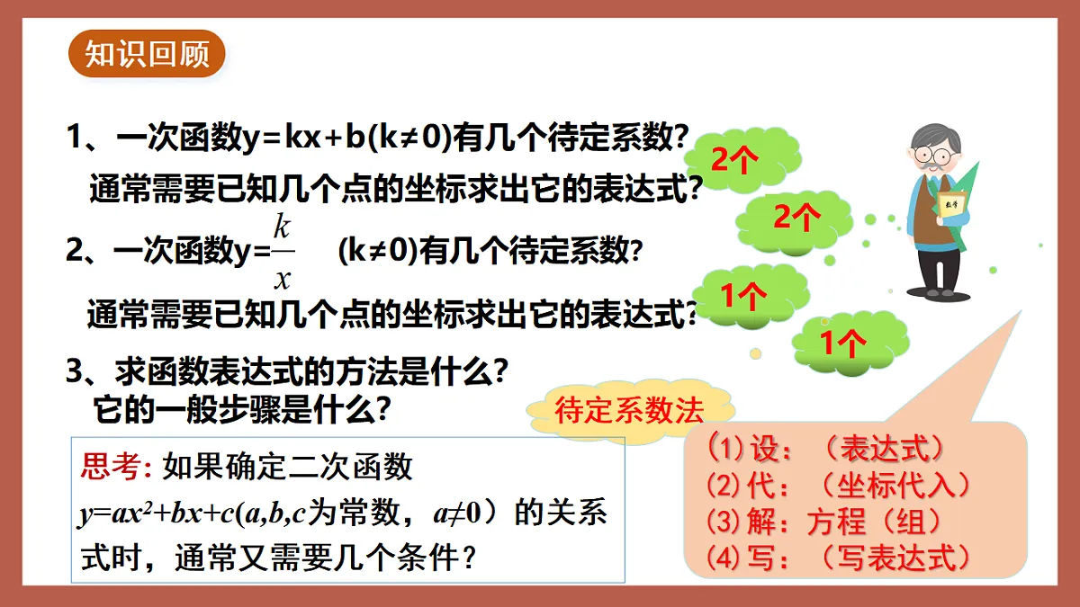 湘教版数学九年级下册1.3《不共线的三点确定二次函数表达式》（同步课件）第4页