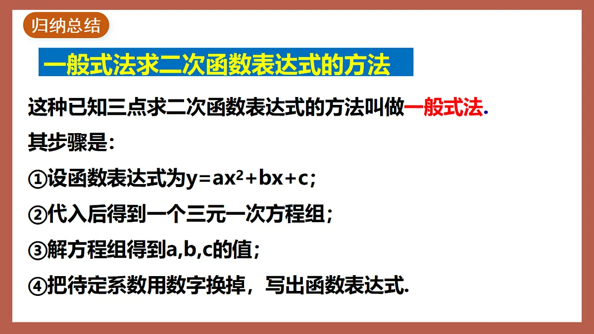 湘教版数学九年级下册1.3《不共线的三点确定二次函数表达式》（同步课件）第6页