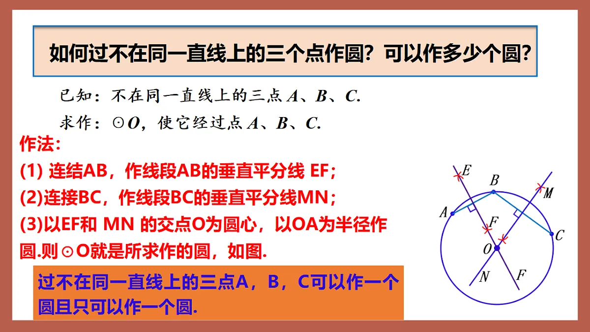 湘教版数学九年级下册2.4《过不共线三点作圆》（同步课件）第7页
