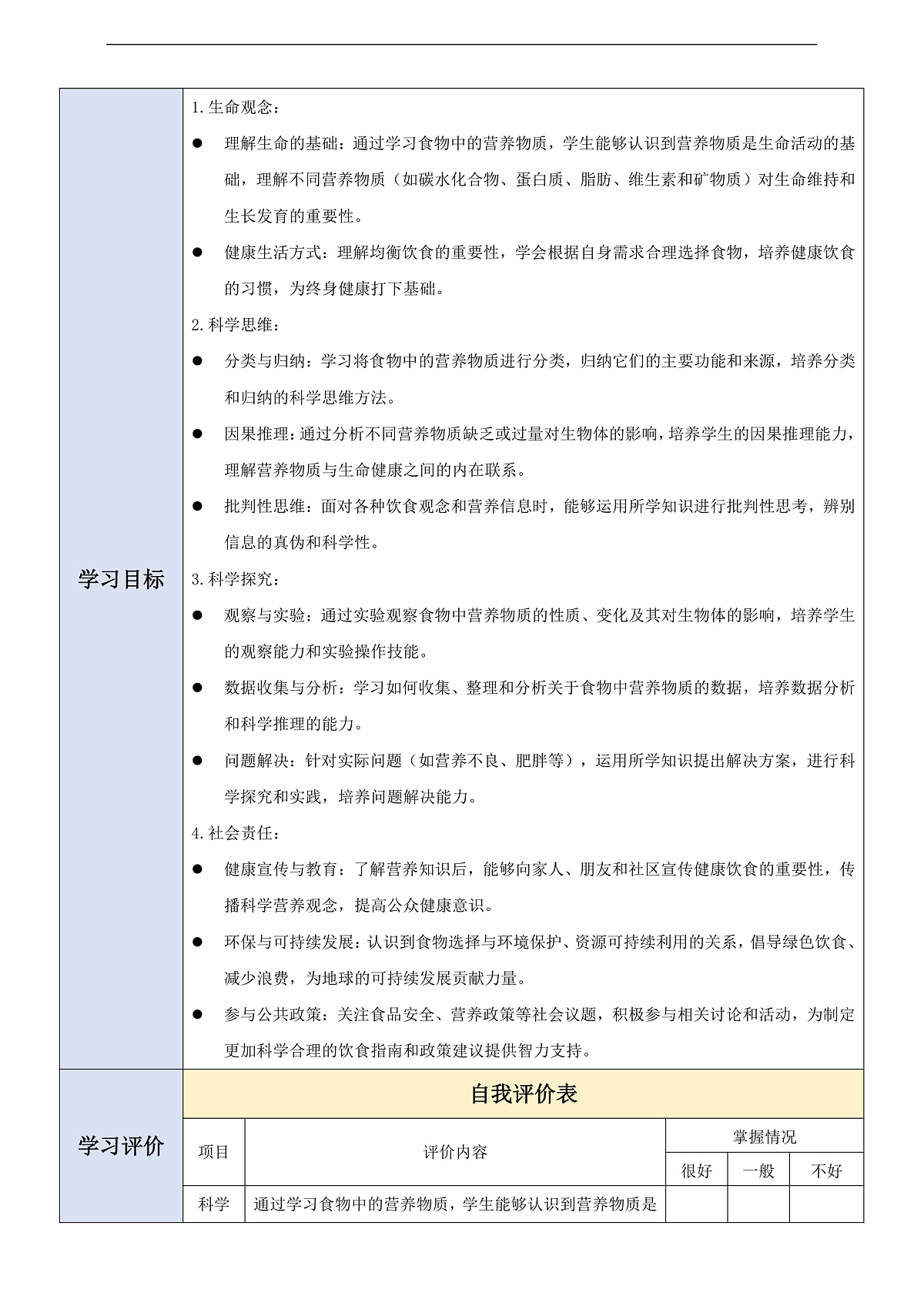 人教版（新课标）生物七下 4.2.1《食物中的营养物质》教案第2页