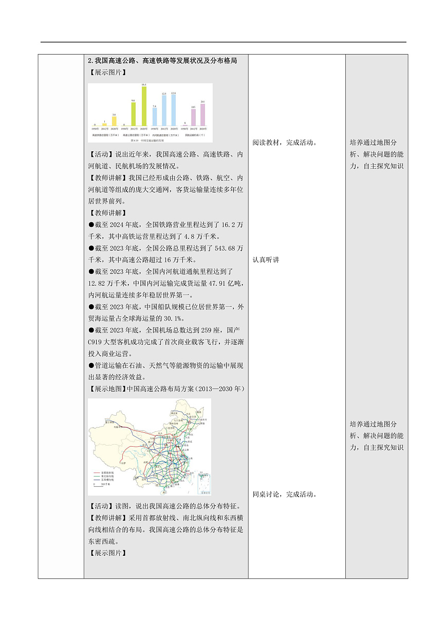 4.3 交通运输 第1课时（表格式情境教学设计）地理人教版2024八年级上册第3页
