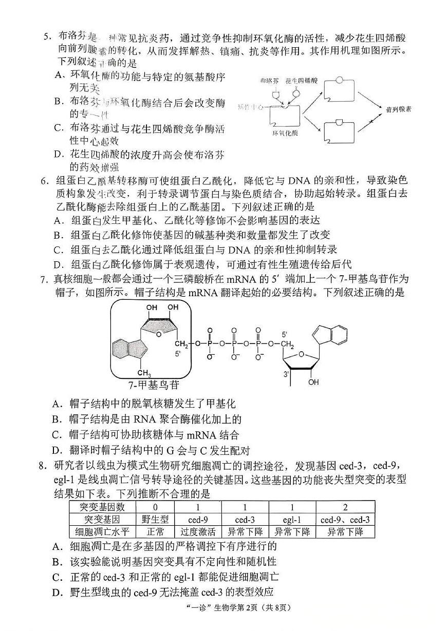 南充市高2026届高考适应性考试（一诊）生物试卷第2页