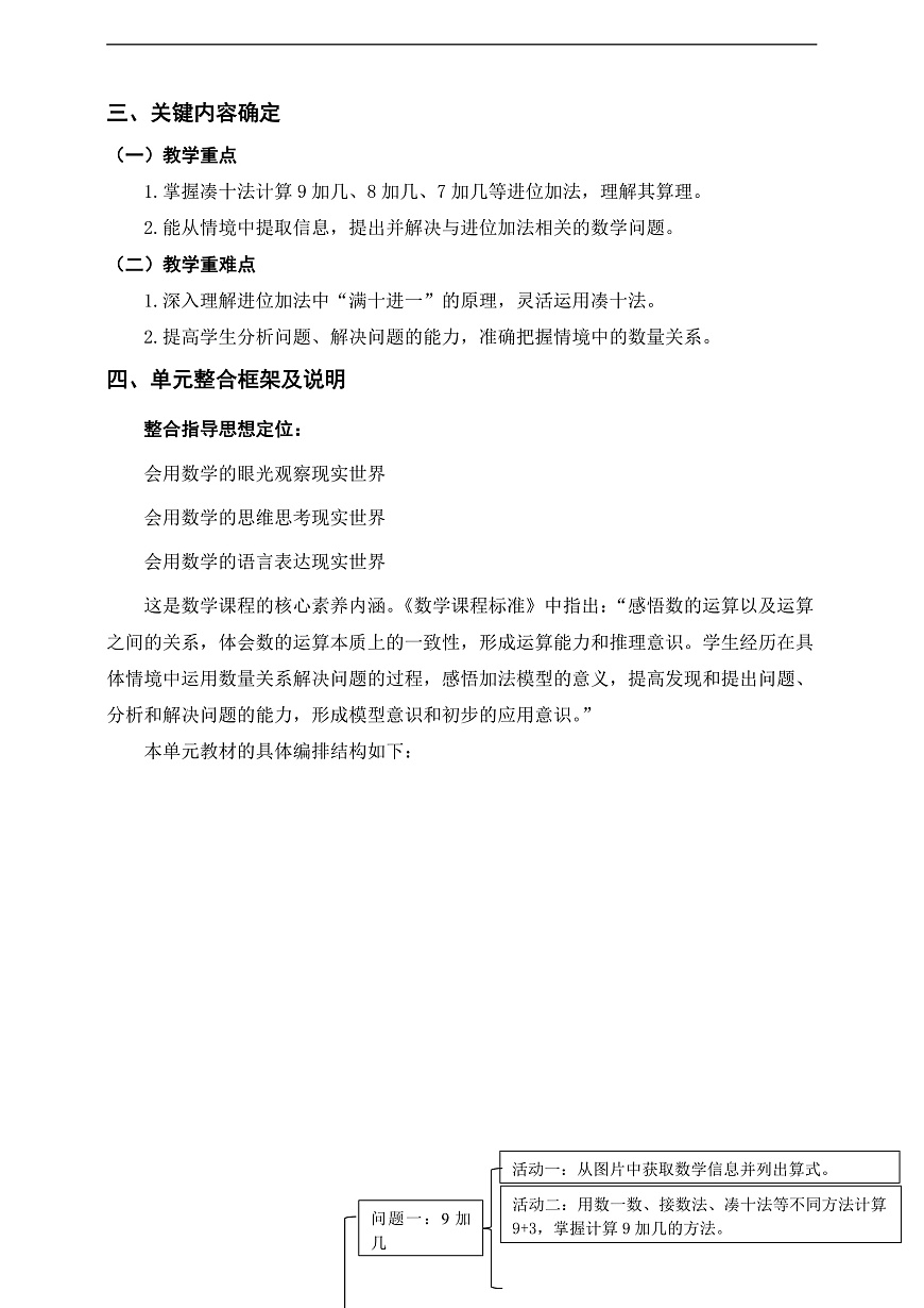 西师大版一上第五单元《20以内的进位加法》单元整体设计第2页