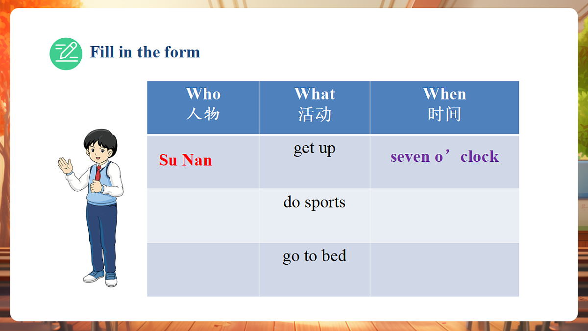 Unit 8 Early to Bed and Early to Rise Lesson 1 Part A Let's talk课件第8页