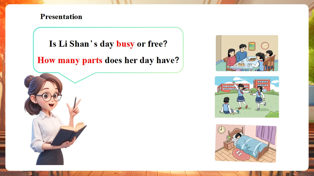 Unit 8 Early to Bed and Early to Rise Lesson 3 Part B Let's read课件第5页